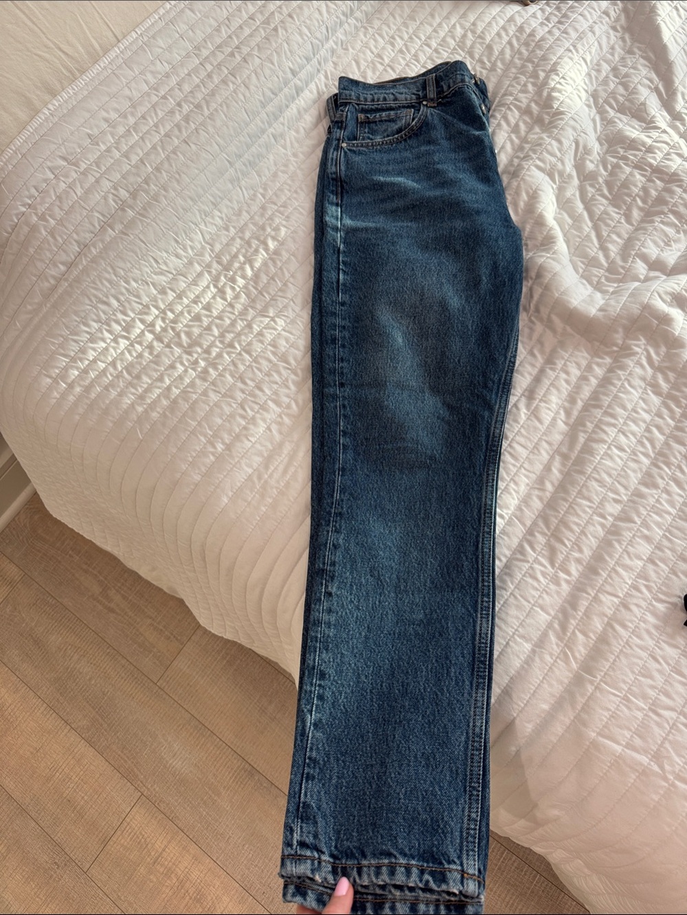 Anine Bing High-Rise Straight Jeans — Dark Blue Denim
